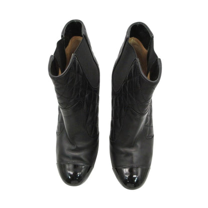 Chanel Boots Booties Short Wedge Sole Quilted Cap Toe Side Gore Leather Shoes — view 3