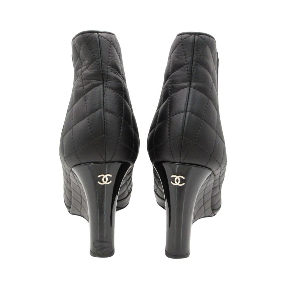 Chanel Boots Booties Short Wedge Sole Quilted Cap Toe Side Gore Leather Shoes — view 4