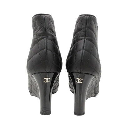 Chanel Boots Booties Short Wedge Sole Quilted Cap Toe Side Gore Leather Shoes — view 4