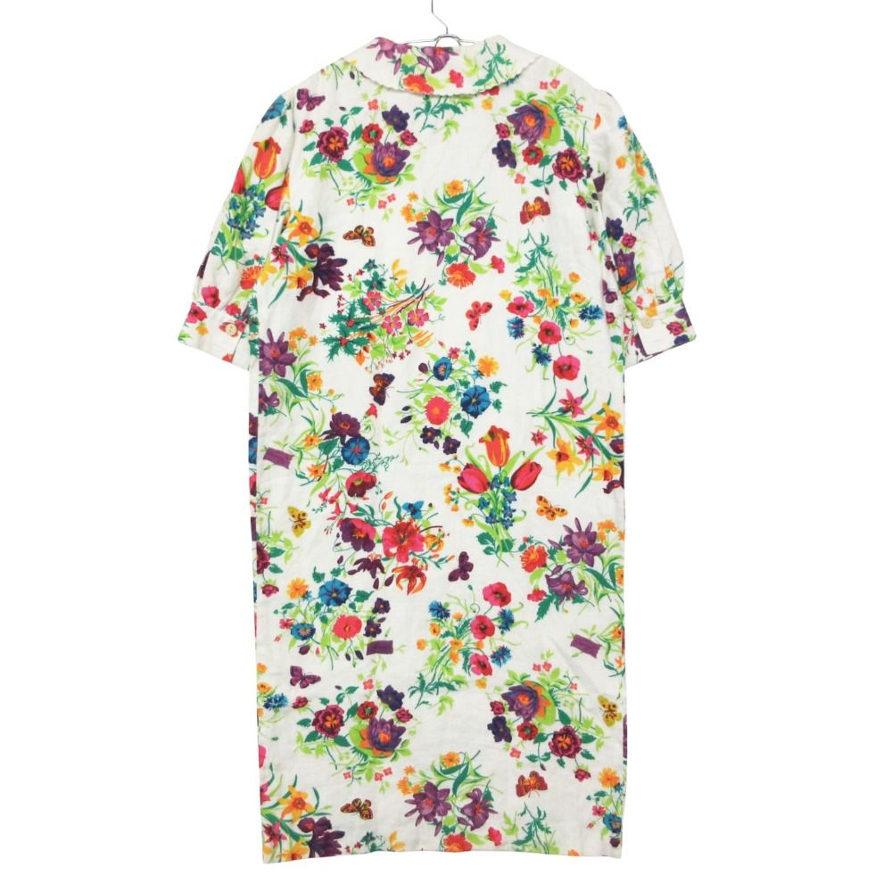 Gucci Dress Vintage Floral Linen Short Sleeve Collared Pattern Flower White