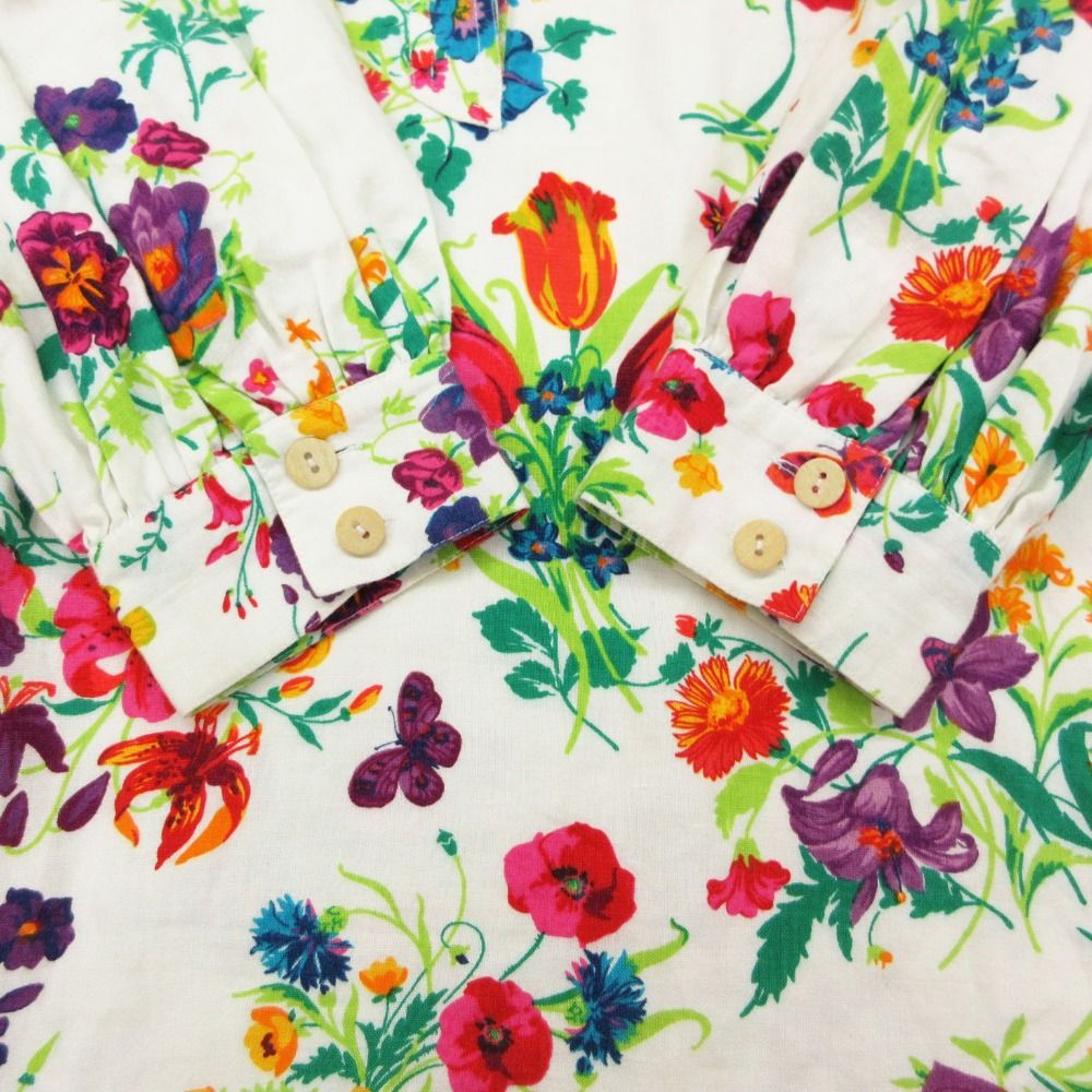 Gucci Dress Vintage Floral Linen Short Sleeve Collared Pattern Flower White — view 3