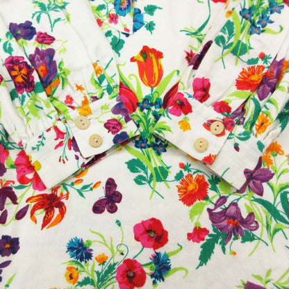Gucci Dress Vintage Floral Linen Short Sleeve Collared Pattern Flower White — view 3