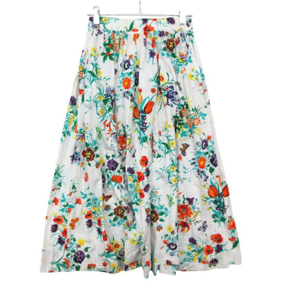 Gucci Skirt Vintage Floral Flare Gathered Calfskin Length Cotton White — view 2