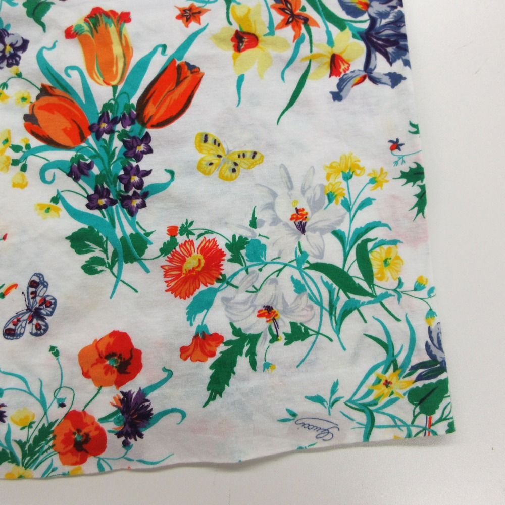 Gucci Skirt Vintage Floral Flare Gathered Calfskin Length Cotton White — view 4