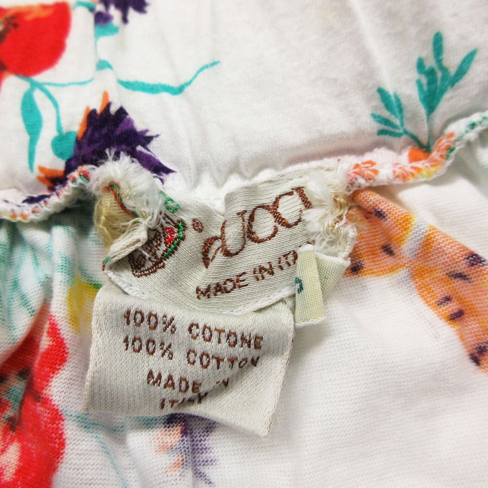 Gucci Skirt Vintage Floral Flare Gathered Calfskin Length Cotton White — view 5