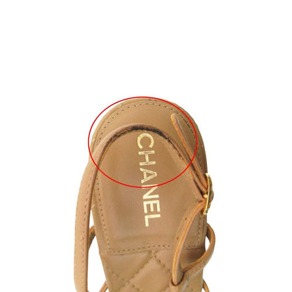Chanel Sandals Leather Quilted Gold CC Logo Beige — view 7