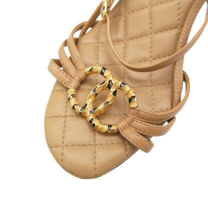 Chanel Sandals Leather Quilted Gold CC Logo Beige — view 6