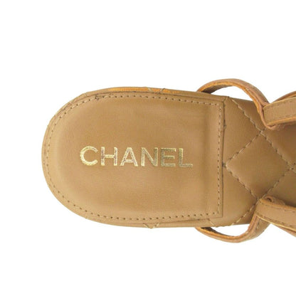 Chanel Sandals Leather Quilted Gold CC Logo Beige — view 3