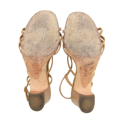 Chanel Sandals Leather Quilted Gold CC Logo Beige — view 5