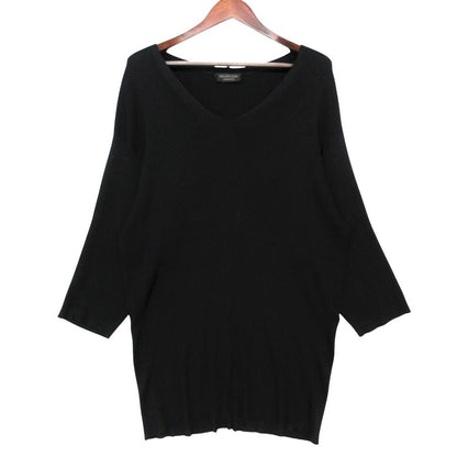 Balenciaga Dress Long Sleeve V-neck Silk Rib Knit Black LL