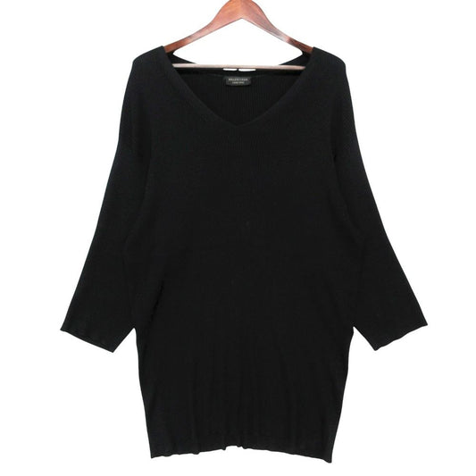 Balenciaga Dress Long Sleeve V-neck Silk Rib Knit Black LL