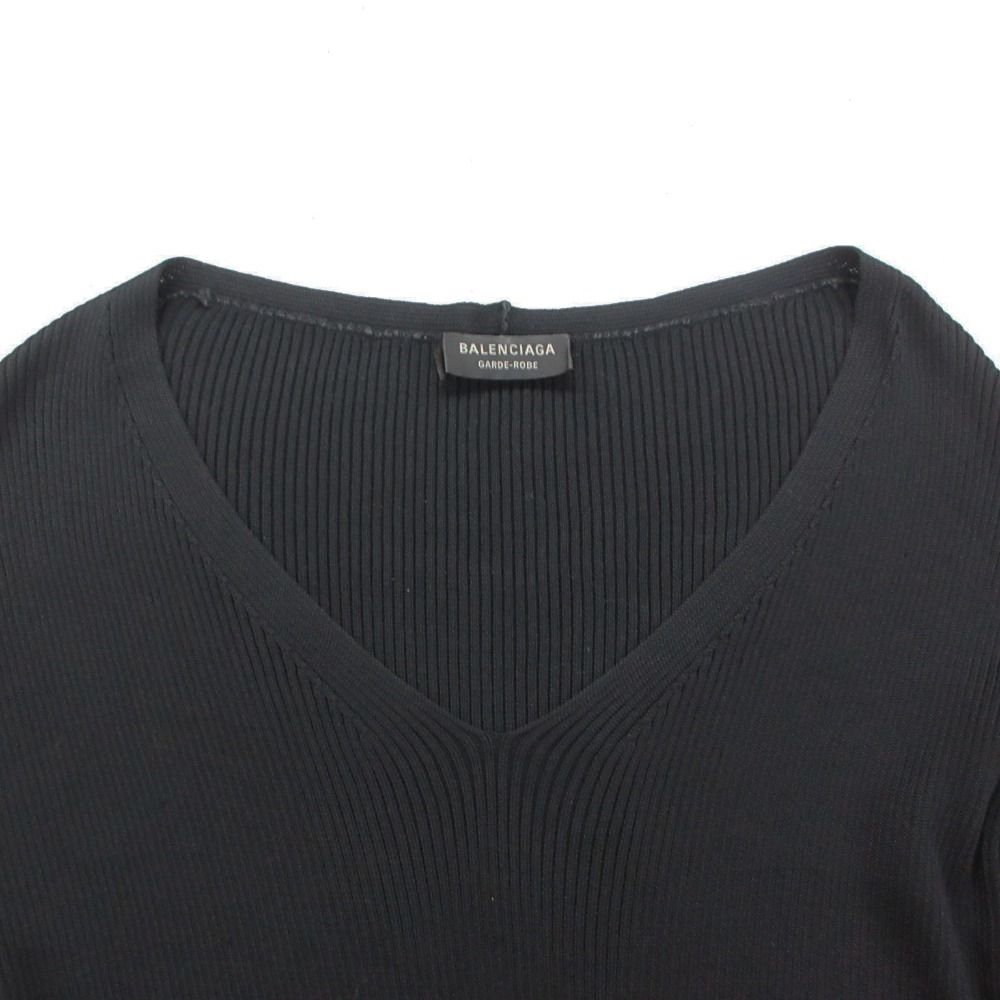 Balenciaga Dress Long Sleeve V-neck Silk Rib Knit Black LL — view 2