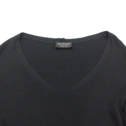 Balenciaga Dress Long Sleeve V-neck Silk Rib Knit Black LL — view 2