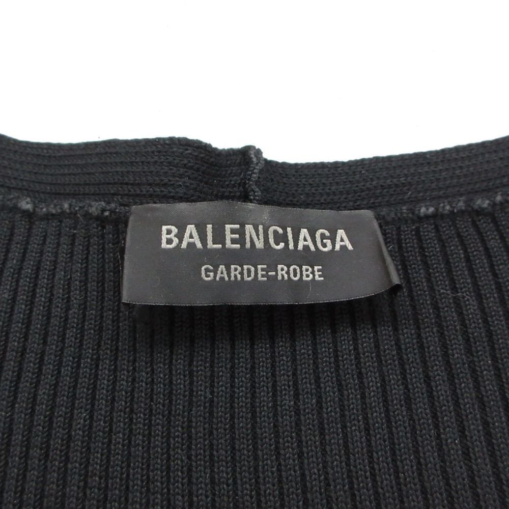 Balenciaga Dress Long Sleeve V-neck Silk Rib Knit Black LL — view 4