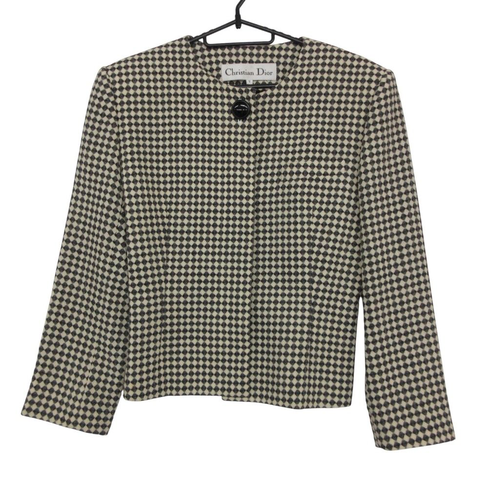 Dior Suit Set Skirt Collarless Jacket Argyle Jacquard All Over Print Vintage — view 2