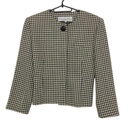 Dior Suit Set Skirt Collarless Jacket Argyle Jacquard All Over Print Vintage — view 2