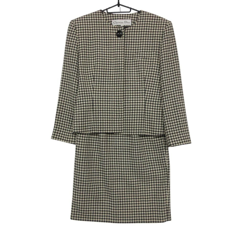 Dior Suit Set Skirt Collarless Jacket Argyle Jacquard All Over Print Vintage