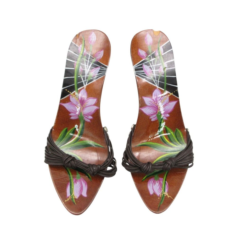 Dior Galliano Era by John Sandals Wood Floral Flower Paint Shoes Heels — view 4