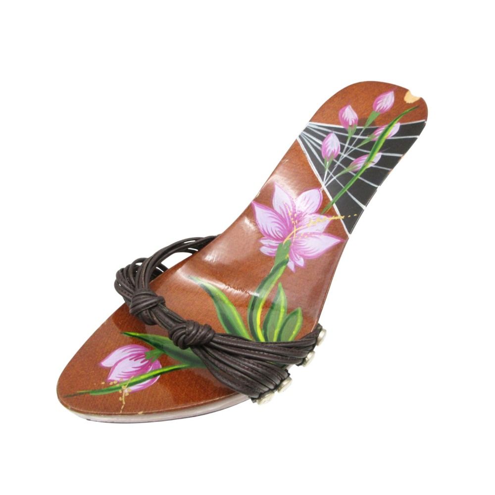 Dior Galliano Era by John Sandals Wood Floral Flower Paint Shoes Heels