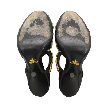Prada Sandals Open Toe Pumps Satin Bijou Beaded Gold Belt Shoes High Heels — view 6