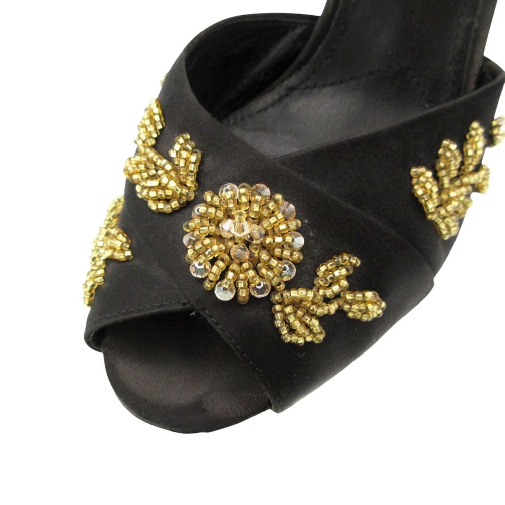 Prada Sandals Open Toe Pumps Satin Bijou Beaded Gold Belt Shoes High Heels — view 8
