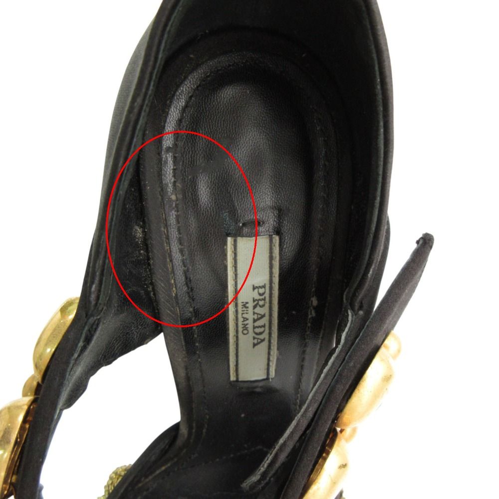 Prada Sandals Open Toe Pumps Satin Bijou Beaded Gold Belt Shoes High Heels — view 5