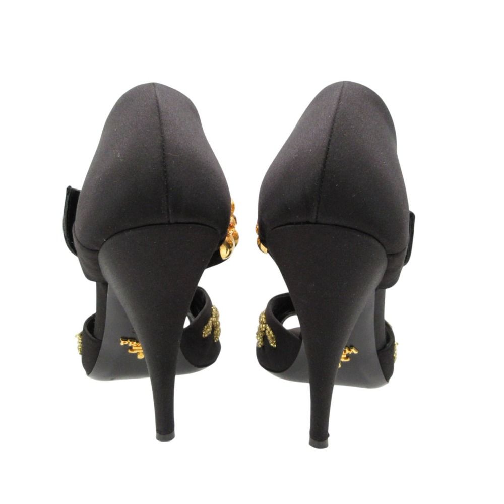 Prada Sandals Open Toe Pumps Satin Bijou Beaded Gold Belt Shoes High Heels — view 4