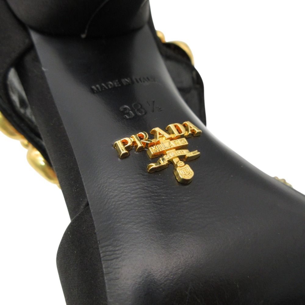 Prada Sandals Open Toe Pumps Satin Bijou Beaded Gold Belt Shoes High Heels — view 7