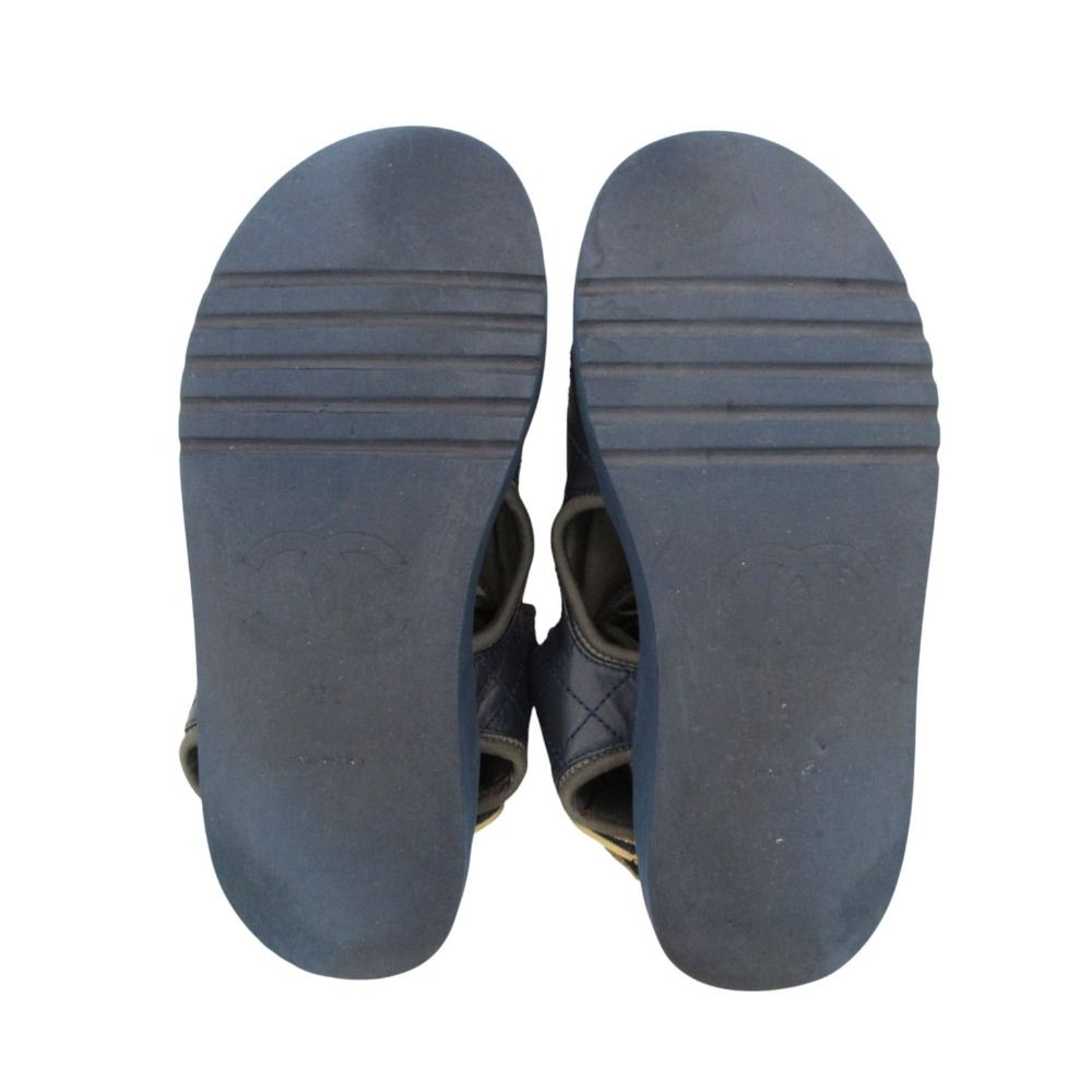 Chanel Sandals Sport Quilted Leather Velcro Strap Belt CC Logo Shoes Navy — view 6