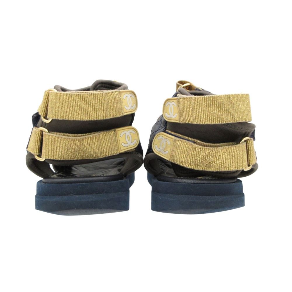 Chanel Sandals Sport Quilted Leather Velcro Strap Belt CC Logo Shoes Navy — view 5