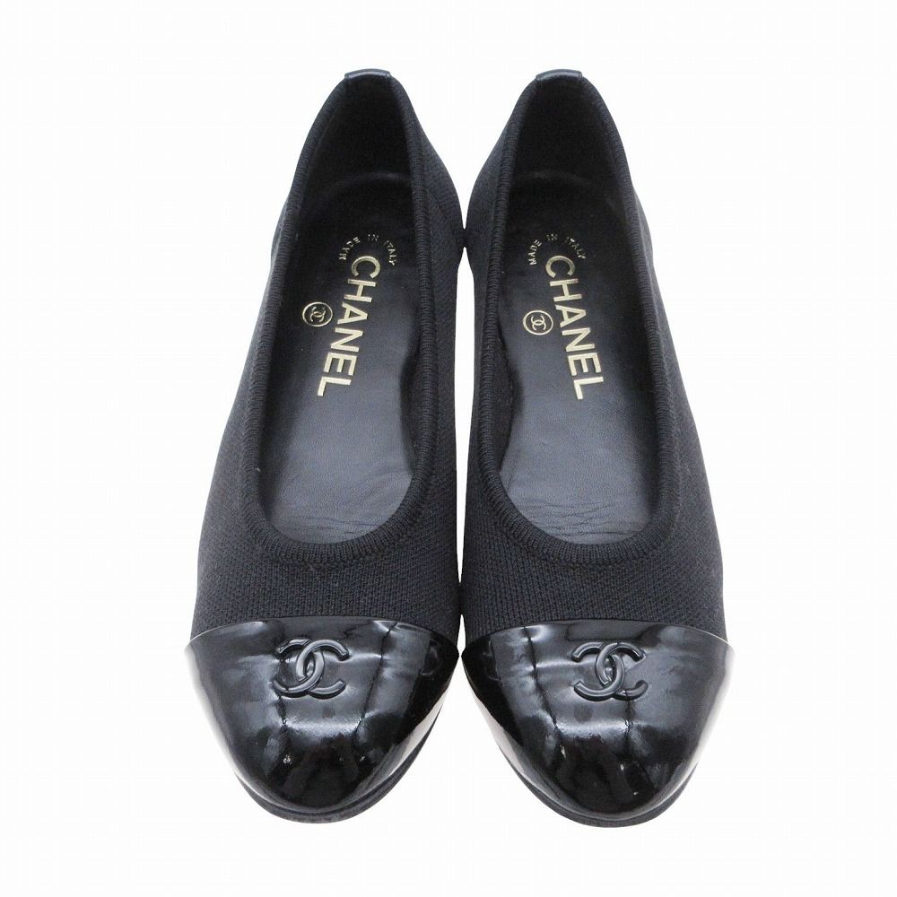 Chanel Pumps CC Logo Flat Shoes Black