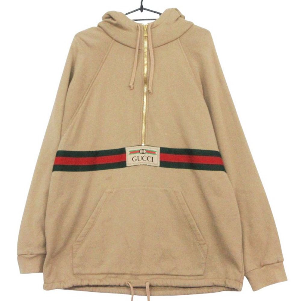 Gucci Hoodie Web Label Sherry Line Sweatshirt Pullover Top Beige