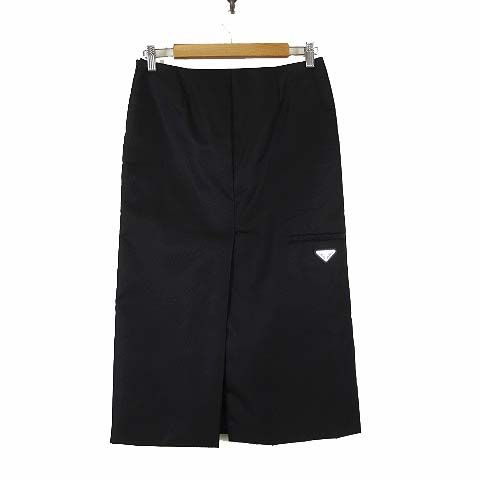 Prada Re-Nylon Triangle Logo Skirt Center Slit Long M Black 38