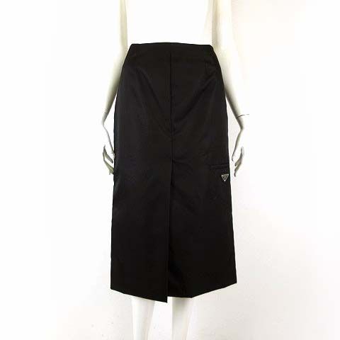 Prada Re-Nylon Triangle Logo Skirt Center Slit Long M Black 38 — view 4