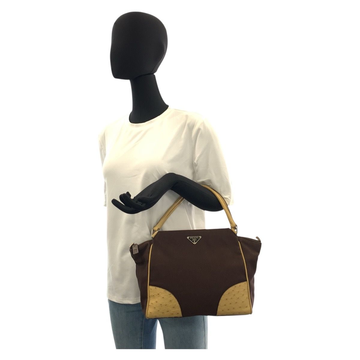 Prada Brown Beige Silver Canvas Tote Bag — view 7