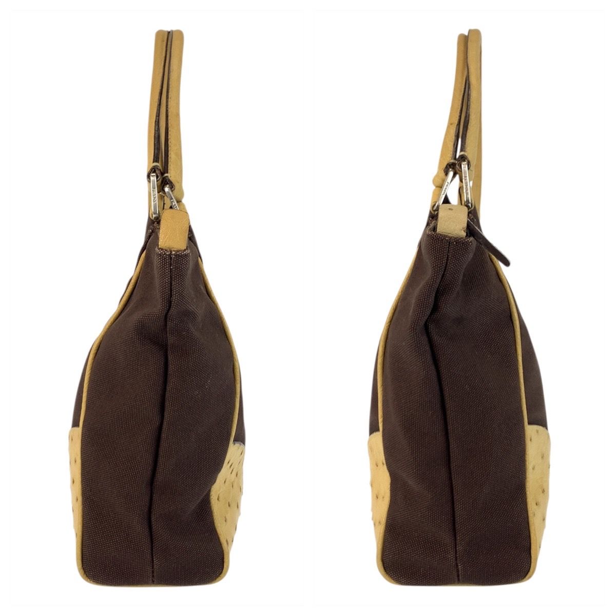 Prada Brown Beige Silver Canvas Tote Bag — view 8