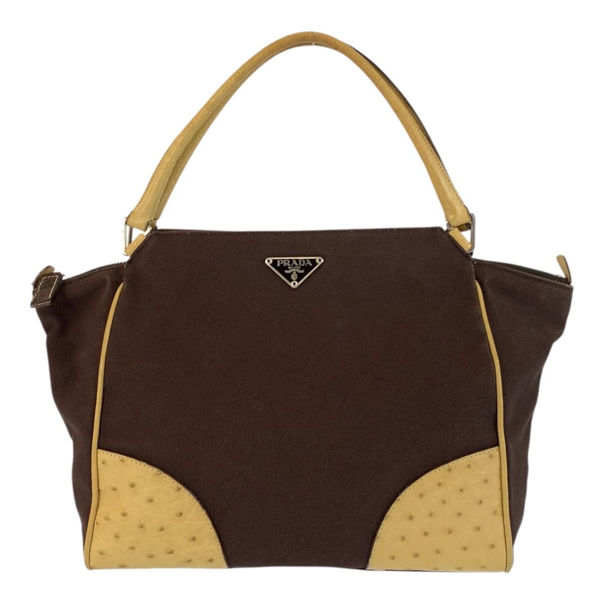 Prada Brown Beige Silver Canvas Tote Bag