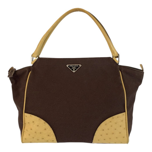 Prada Brown Beige Silver Canvas Tote Bag