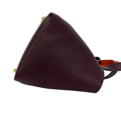 Hermes Picotin Lock PM Taurillon Clemence Swift Handbag Prune Orange Poppy — view 6