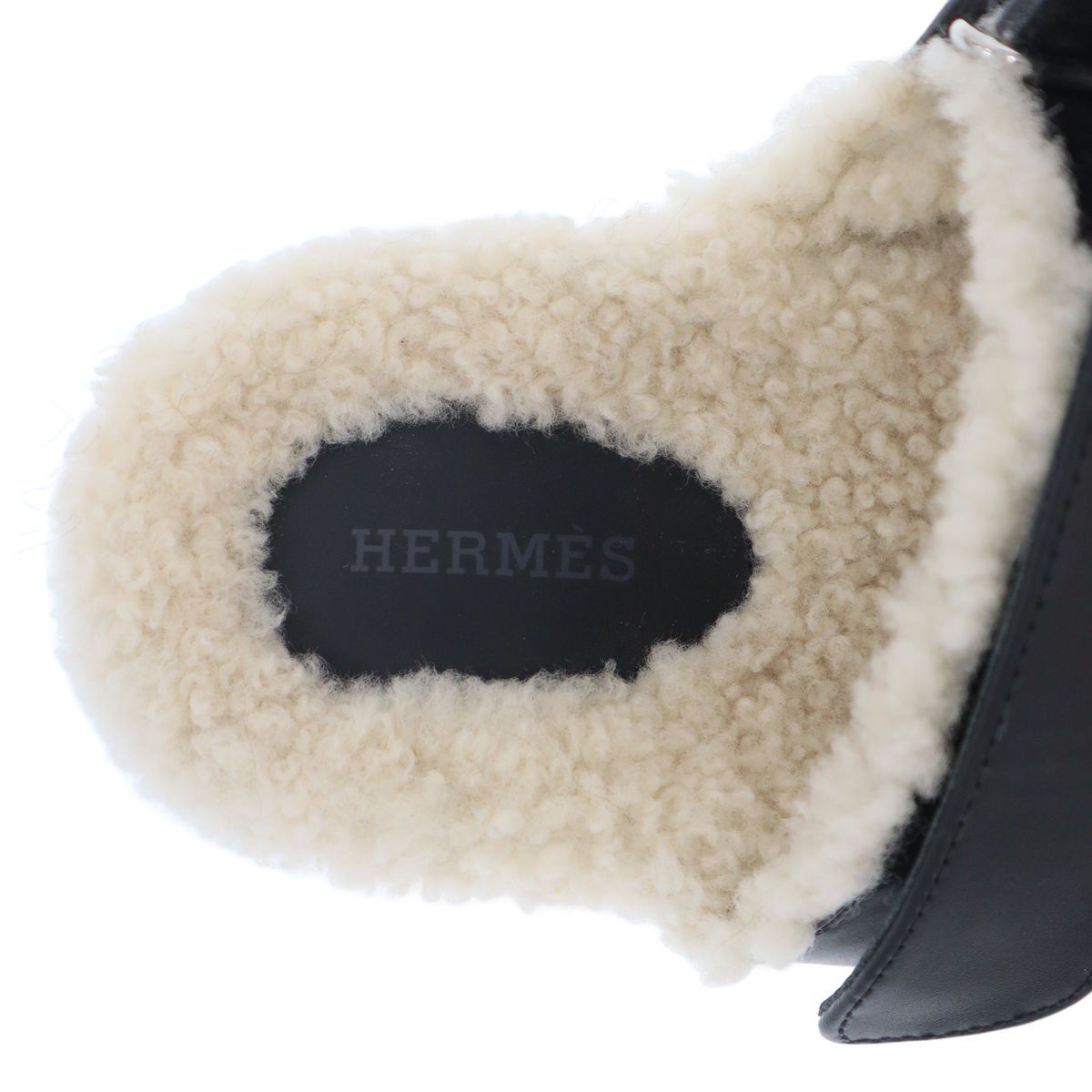 Hermes Chypre Sheepskin Shearling Strap Leather Sandals Black — view 5