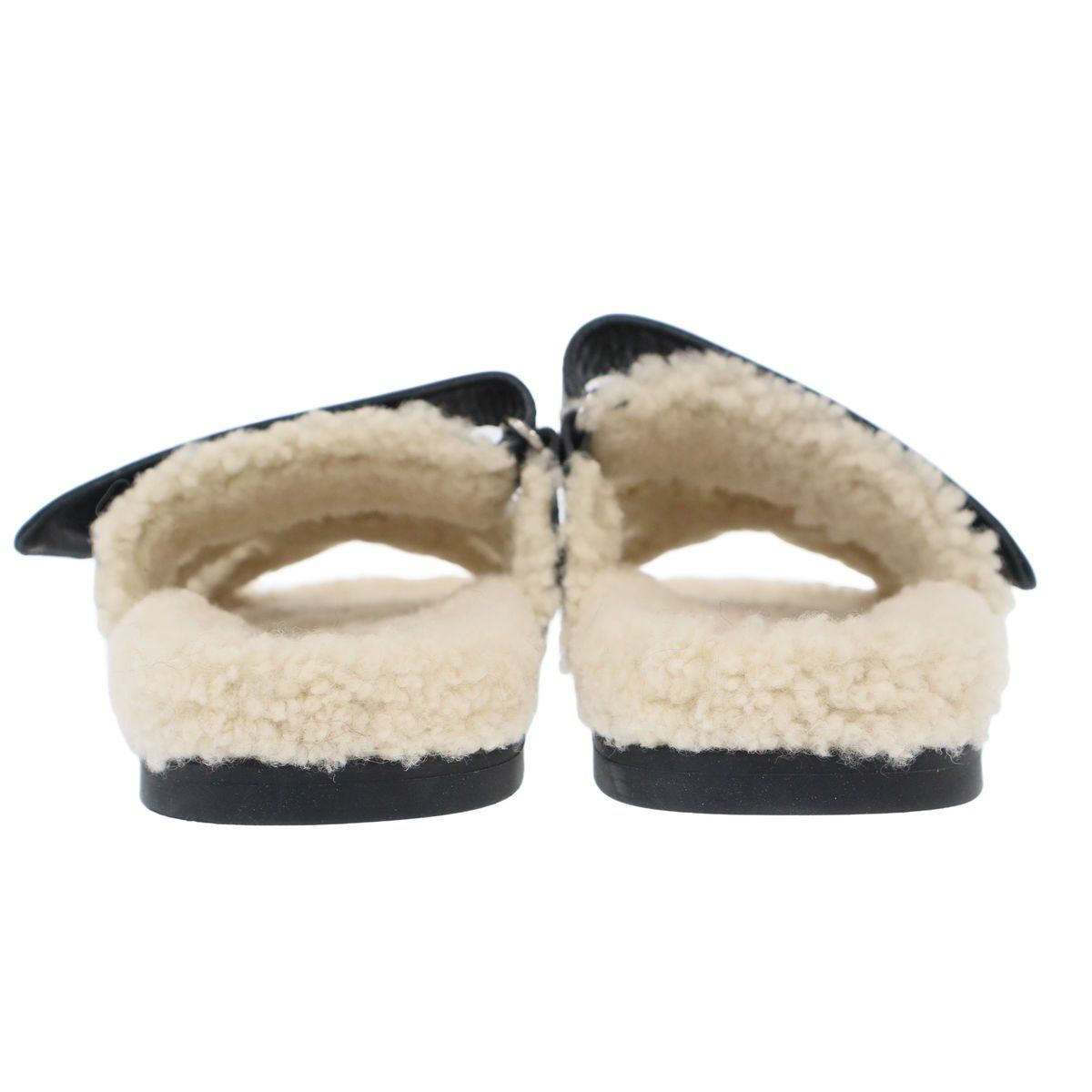 Hermes Chypre Sheepskin Shearling Strap Leather Sandals Black — view 3