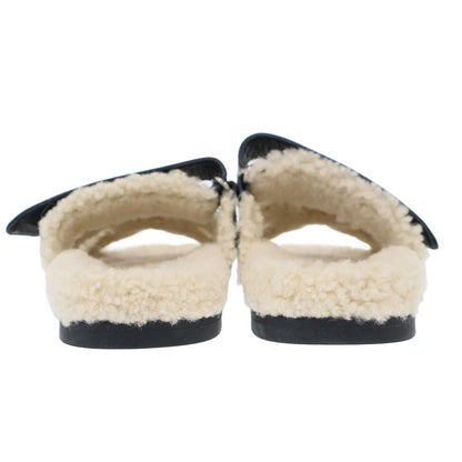 Hermes Chypre Sheepskin Shearling Strap Leather Sandals Black — view 3