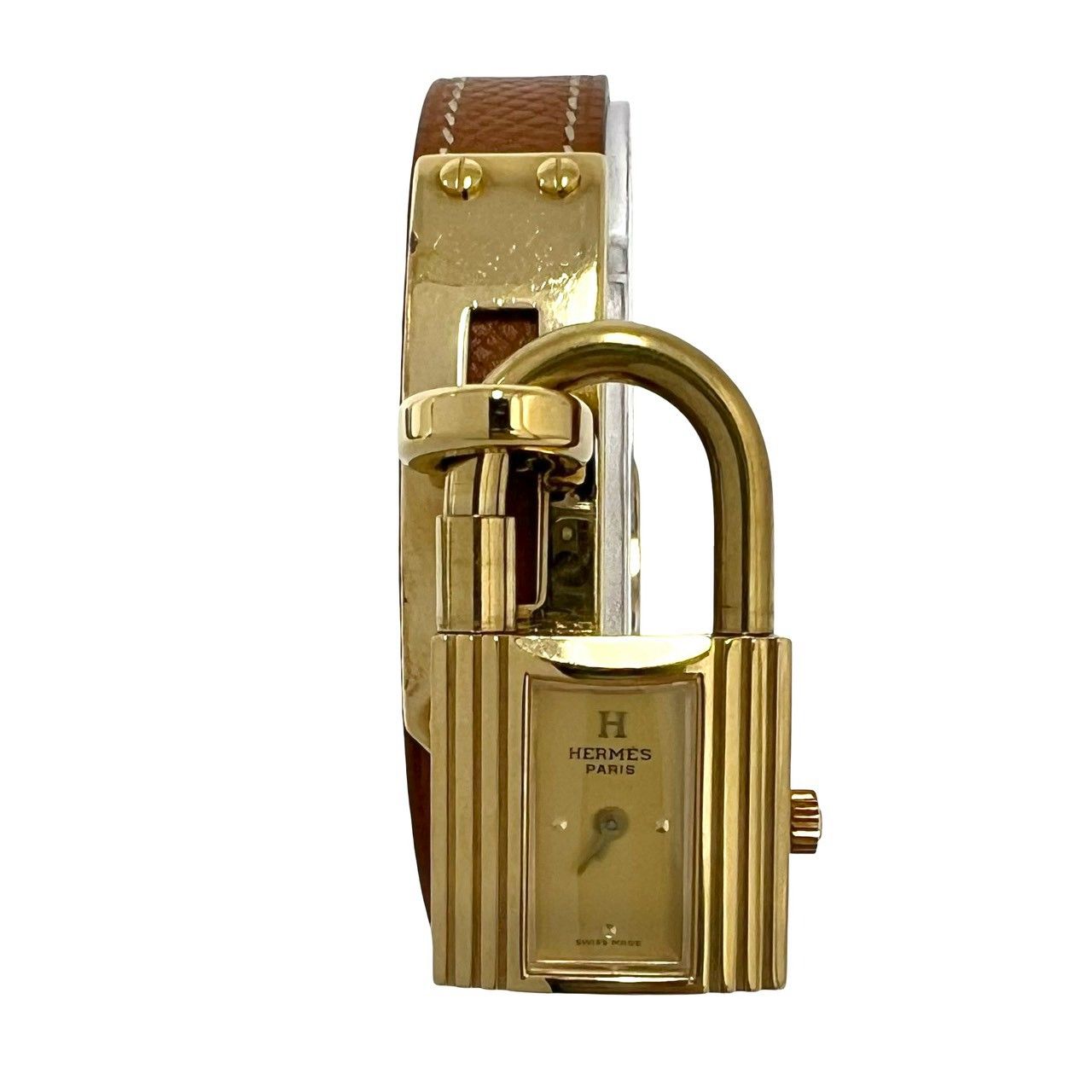 Hermes Vintage Kelly Watch Courchevel Wrist Gold Brown — view 7