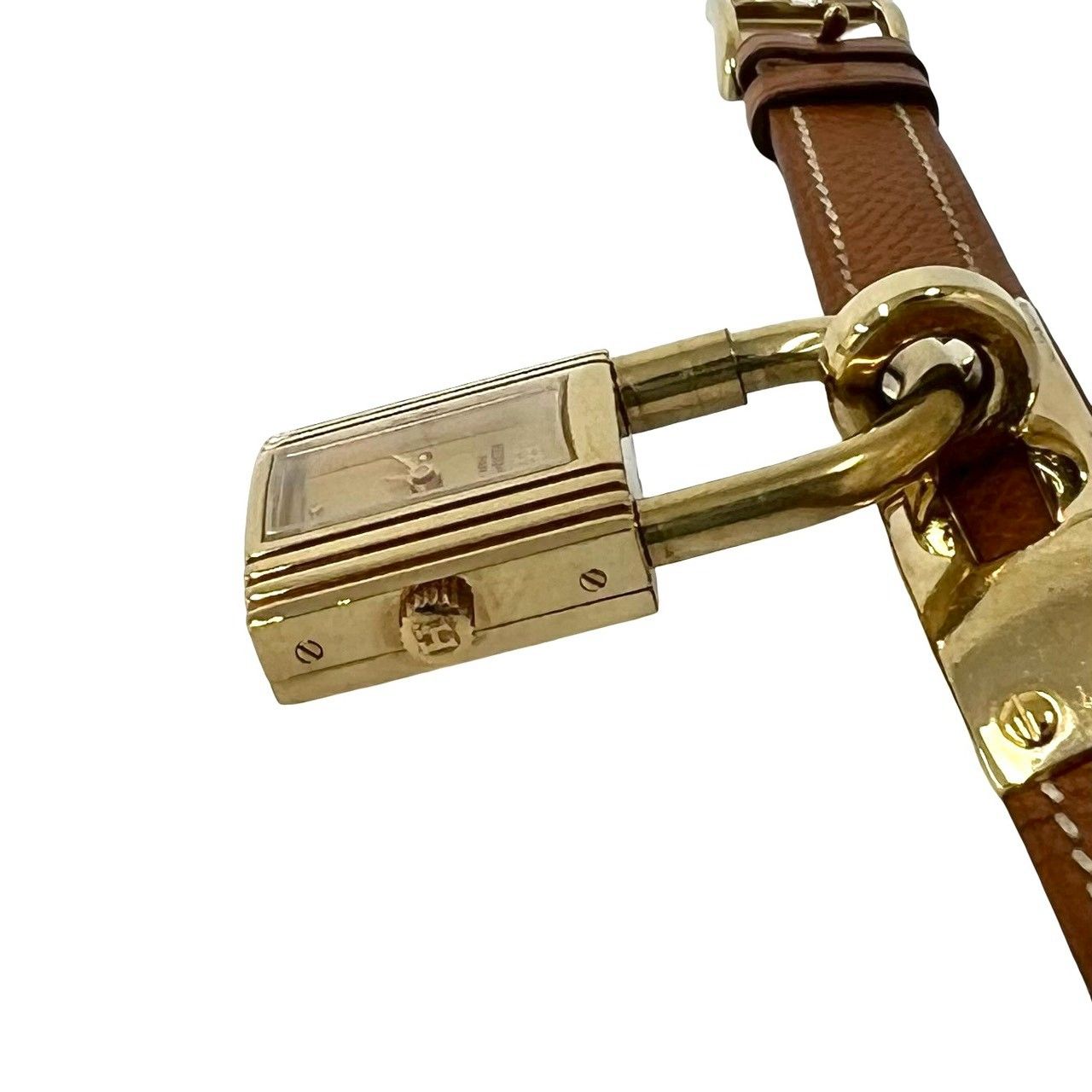 Hermes Vintage Kelly Watch Courchevel Wrist Gold Brown — view 6