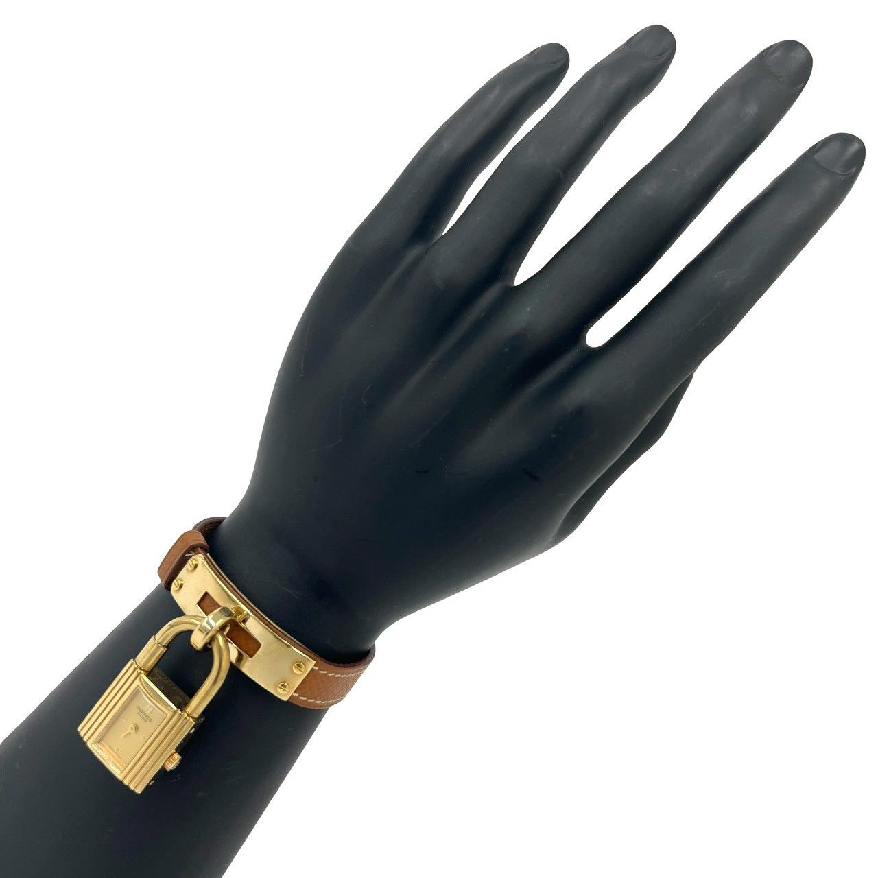 Hermes Vintage Kelly Watch Courchevel Wrist Gold Brown — view 2