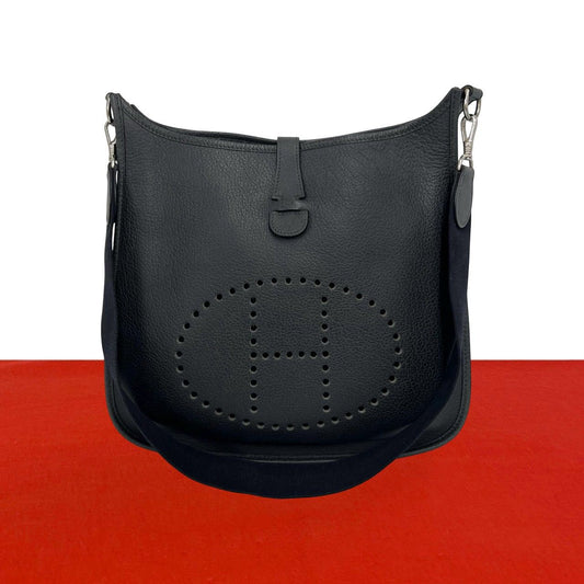 Hermes Vintage Evelyne GM Fjord Perforated Leather Shoulder Bag Graphite