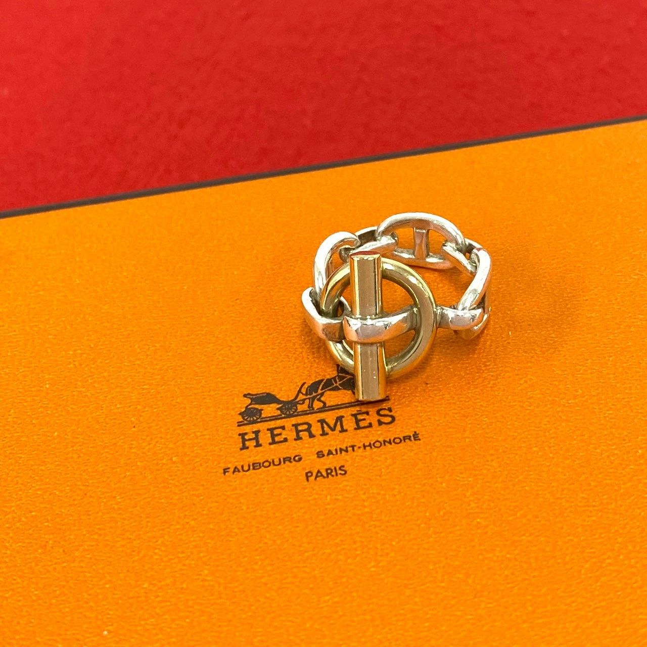 Hermes Chaine D'ancre Ring Silver Yellow Gold