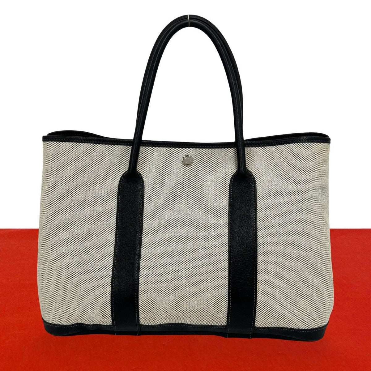 Hermes Garden Party PM Toile H Negonda Leather Tote Bag Gray