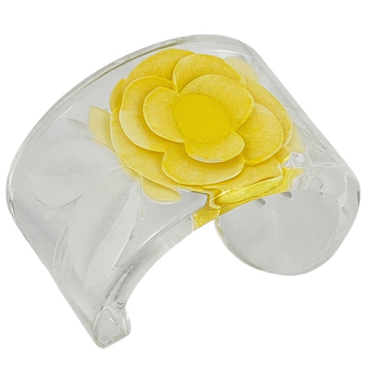 Chanel Bangle Camellia Plastic Clear Yellow White Bracelet