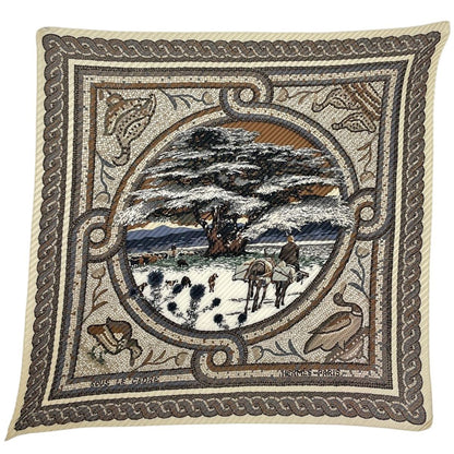 Hermes Carre 90 Sous le Cedre Scarf Under the Himalayan Cedar Pleats Silk White